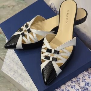 Sarah Flint Black and White Woven Mules